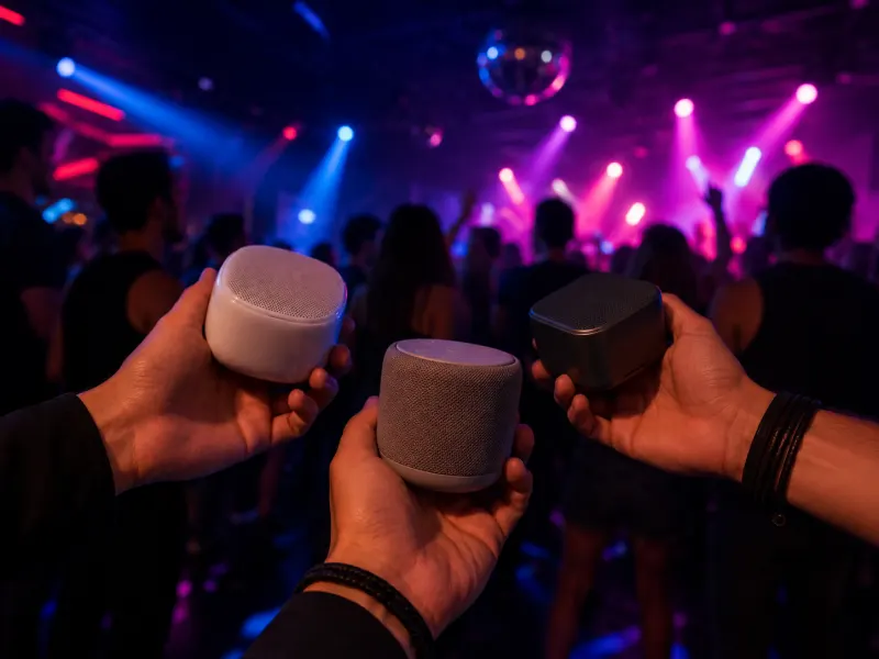 asistentes juntando sus altavoces join2mix en una pista de baile